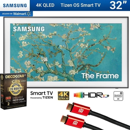 Samsung QN32LS03CB 32 inch The Frame QLED HDR 4K Smart TV Bundle w/ Deco Gear 4K HDMI 2.0 Cable x2 & CPS Exclusive 26 Month Protection Pack