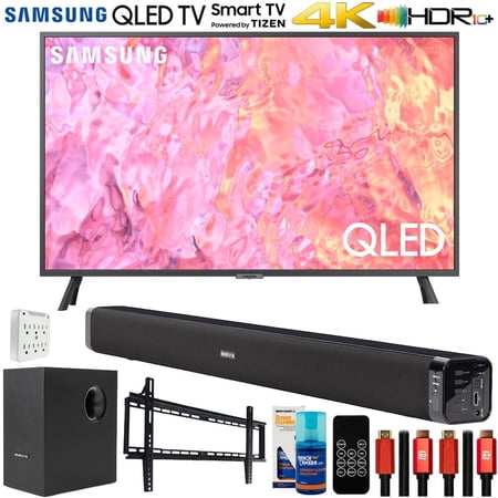 Samsung QN32Q60CA 32 Inch QLED 4K Smart TV Bundle with Deco Gear Home Theater Soundbar with Subwoofer, Wall Mount Accessory Kit, 6FT 4K HDMI 2.0 Cables and More (2023 Model)