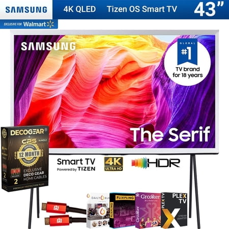 Samsung QN43LS01DA 43 Inch QLED 4K The Serif LS01D Quantum HDR Smart TV (2024) Bundle w/ Movie Package + Deco Gear 4K HDMI 2.0 Cable x2 & CPS Exclusive 12 Month Protection