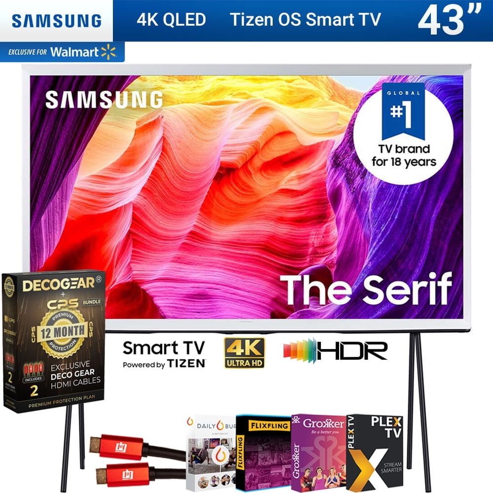 Samsung QN43LS01DA 43 Inch QLED 4K The Serif LS01D Quantum HDR Smart TV (2024) Bundle w/ Movie Package + Deco Gear 4K HDMI 2.0 Cable x2 & CPS Exclusive 12 Month Protection