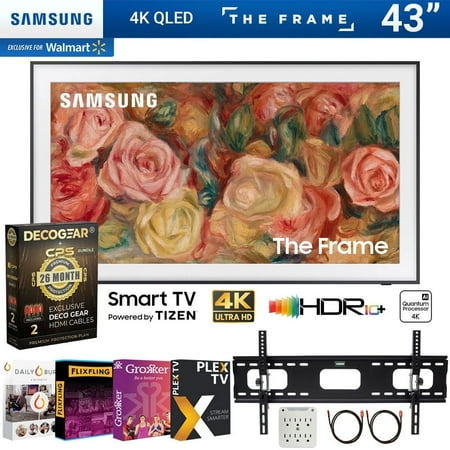Samsung QN43LS03DA 43 inch The Frame QLED 4K Smart TV (2024) Bundle w/ Premiere Streaming Package + Deco Gear HDMI Cable x2 + Wall Mount & CPS Exclusive 26 Month Protection