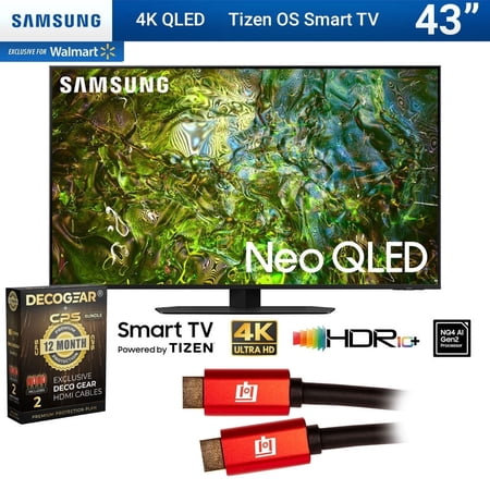 Samsung QN43QN90DA 43 Inch Neo QLED 4K Smart TV (2024) Bundle with Deco Gear 2X 4K HDMI 2.0 Cable w/ Copper Conductors & CPS Exclusive 12 Month Protection Pack