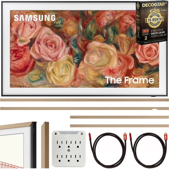 Samsung QN50LS03DAFXZA 50" The Frame QLED 4K Smart TV 2024 Bundle with Modern Teak Bezel, 2X 4K HDMI Cable & Deco Gear CPS Exclusive 26 Month Protection Pack and SurgePro Adapter (BEACH-CPS-261500)