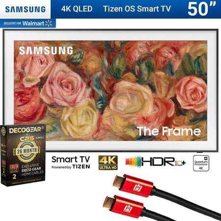 Samsung QN50LS03DAFXZA 50 inch The Frame QLED 4K Smart TV 2024 Bundle with 2 YR CPS Enhanced Protection Pack