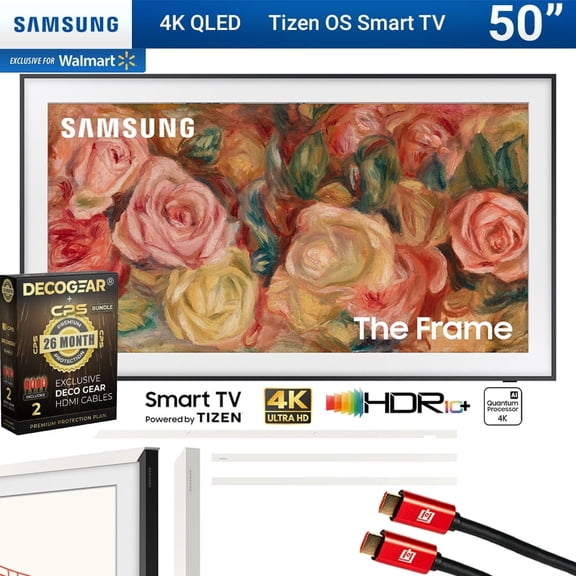 Samsung QN50LS03DA 50 inch The Frame QLED 4K Smart TV 2024 with Customizable Modern White Bezel Bundle + Deco Gear 4K HDMI 2.0 Cable x2 & CPS Exclusive 26 Month Protection
