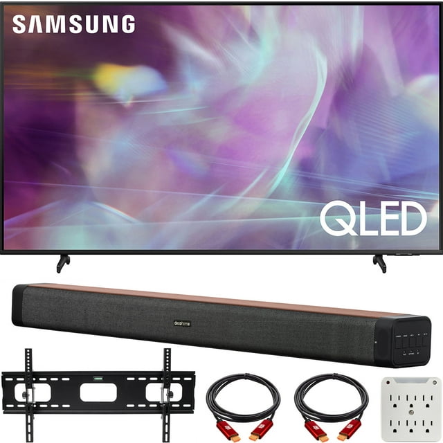 Samsung QN50Q60AAFXZA 50 Inch QLED 4K UHD Smart TV 2021 Bundle with Deco Home 60W 2.0 Channel Soundbar, 37-100 inch TV Wall Mount Bracket Bundle and 6-Outlet Surge Adapter