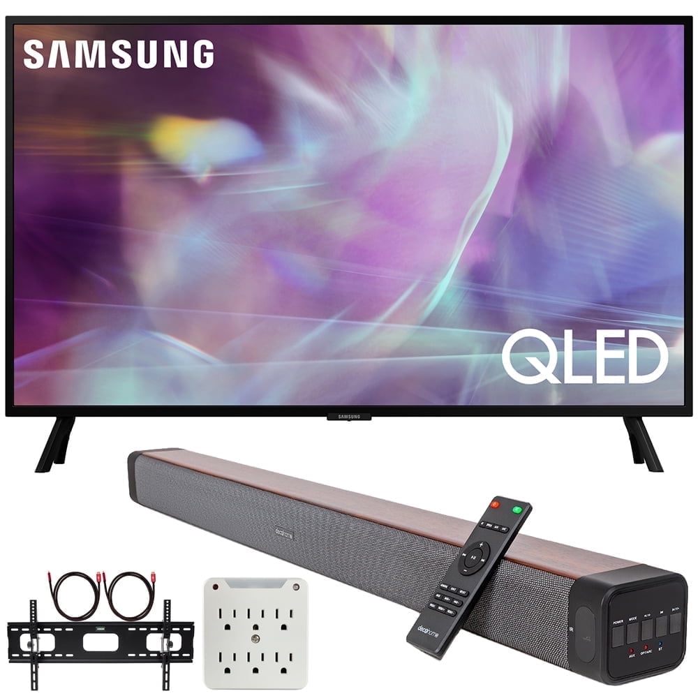 Samsung QN50Q60D 50 Inch QLED 4K Smart TV (2024) Bundle with Premium Deco Gear 60W 2.0 CH Soundbar + Deco Mount 37"-100" TV Wall Mount Bracket with Cleaning Kit + 6-Outlet Surge Adapter