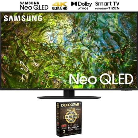 Samsung QN50QN90DA 50 Inch Neo QLED 4K Smart TV (2024) Bundle with Deco Gear 2X 4K HDMI 2.0 Cable w/ Copper Conductors & CPS Exclusive 12 Month Protection Pack