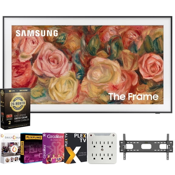 Samsung QN55LS03DA 55 inch The Frame QLED 4K Smart TV (2024) Bundle w/ Premiere Streaming Package + Deco Gear HDMI Cable x2 + Wall Mount & CPS Exclusive 26 Month Protection