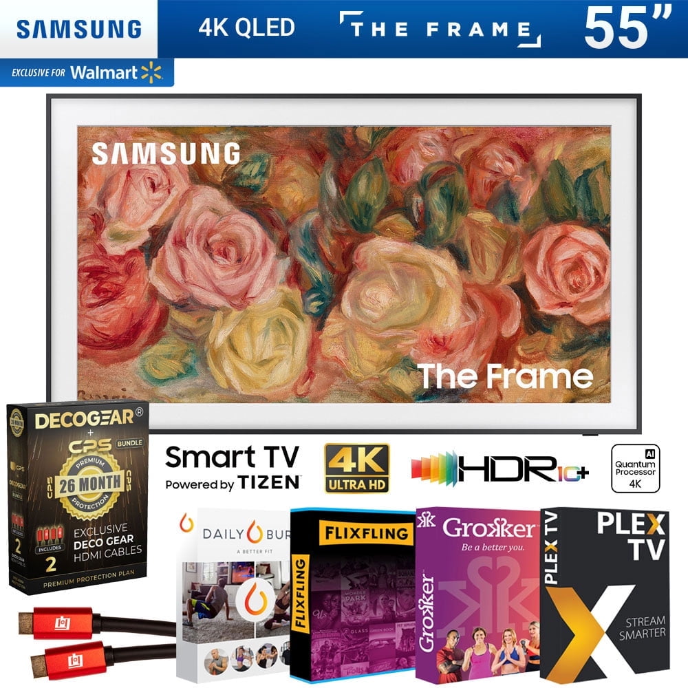 Samsung QN55LS03DA 55 inch The Frame QLED 4K Smart TV (2024 Model) Bundle with 2 YR CPS Enhanced Protection Pack and Movie Package