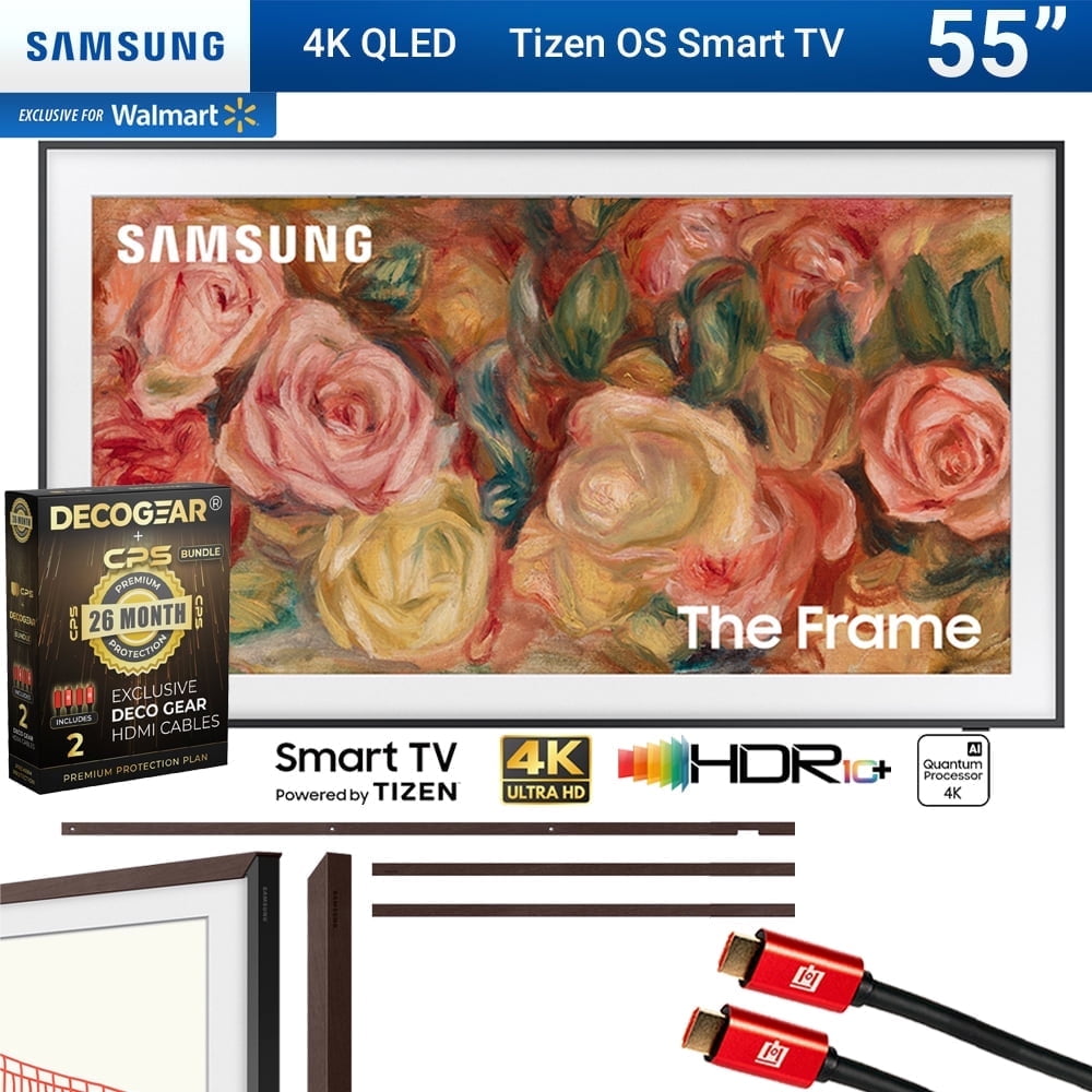 Samsung QN55LS03DAFXZA 55 inch The Frame QLED 4K Smart TV 2024 Bundle with Samsung 55 inch The Frame Customizable Bezel Modern Brown