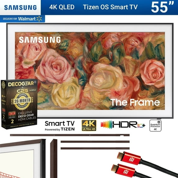Samsung QN55LS03DAFXZA 55 inch The Frame QLED 4K Smart TV 2024 Bundle with Samsung 55 inch The Frame Customizable Bezel Modern Brown
