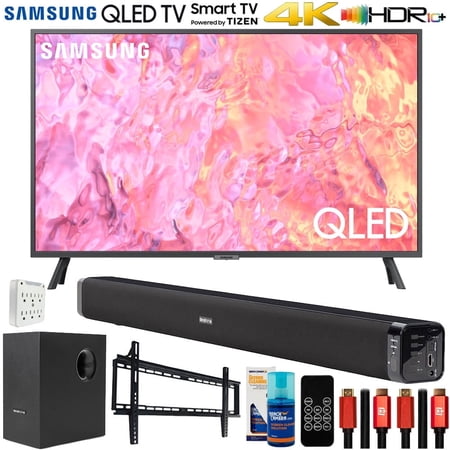 Samsung QN55Q60CA 55 Inch QLED 4K Smart TV Bundle with Deco Gear Home Theater Soundbar with Subwoofer, Wall Mount Accessory Kit, 6FT 4K HDMI 2.0 Cables and More (2023 Model)