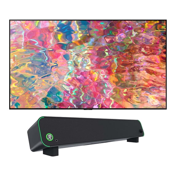 Samsung QN55Q80BAFXZA 55" 4K Ultra HD Smart TV with a Mackie CR-STEALTHBAR Desktop Soundbar with Bluetooth - Black/Green (2022)