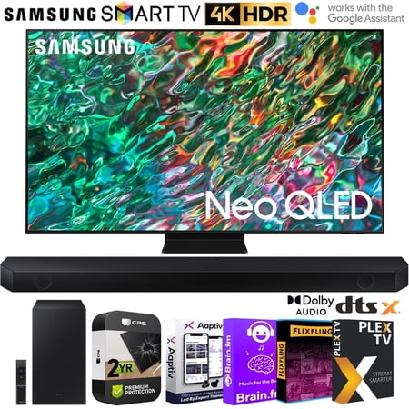 Samsung QN55QN90BA 55 inch Class Neo QLED 4K Smart TV Bundle with Samsung HW-Q600B 3.1.2ch Soundbar, Tech Smart USA Audio Entertainment Essentials Bundle & 2 Year Extended Warranty