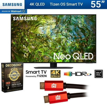 Samsung QN55QN90DA 55 Inch Neo QLED 4K Smart TV (2024) Bundle with Deco Gear 2X 4K HDMI 2.0 Cable w/ Copper Conductors & CPS Exclusive 12 Month Protection Pack