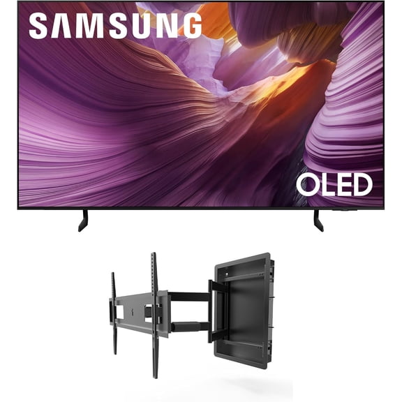 Samsung QN55S85FAFXZA 55 Inch OLED HDR 4K Smart TV with a Kanto R500 Recessed Ultra-Low Profile Full-Motion Mount (2025)