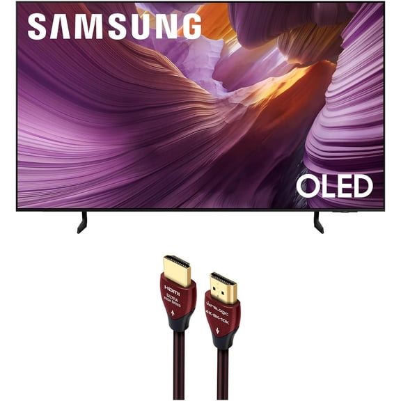 Samsung QN55S85FAFXZA 55 Inch OLED HDR 4K Smart TV with a WireLogic Ruby 8ft Ultra High Speed 4K-8K-10K HDMI Cable (2025)