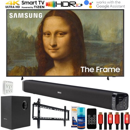 Samsung QN65LS03BA 65 inch The Frame QLED 4K UHD Quantum HDR Smart TV (2022) Bundle with Deco Gear Home Theater Soundbar with Subwoofer, Wall Mount Accessory Kit, 6FT 4K HDMI 2.0 Cables and More