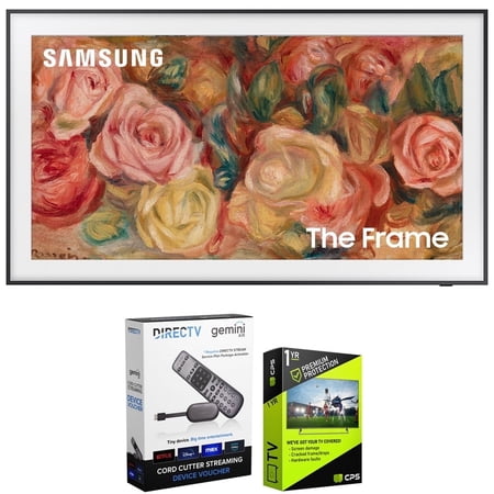 Samsung QN65LS03DA 65 inch The Frame QLED 4K Smart TV (2024 Model) Bundle with Redeemable DIRECTV Gemini Air Streaming Device and 1 YR CPS Enhanced Protection Pack
