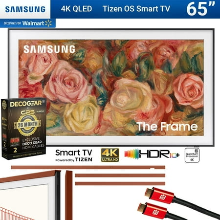 Samsung QN65LS03DA 65 inch The Frame QLED 4K Smart TV (2024) Bundle with Customizable Bezel Brick Red + Deco Gear 4K HDMI 2.0 Cable x2 & CPS Exclusive 26 Month Protection