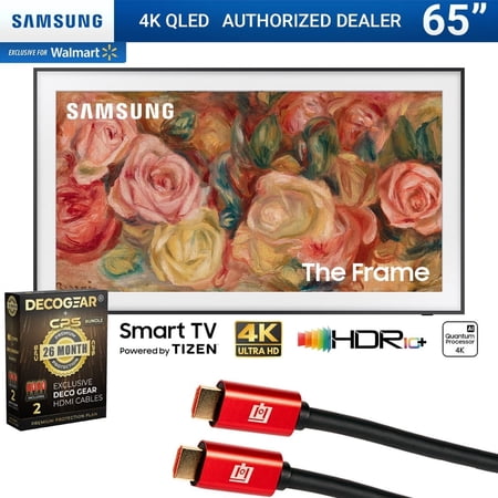 Samsung QN65LS03DAFXZA 65 inch The Frame QLED 4K Smart TV 2024 Bundle with 2X 4K HDMI 2.0 Cable w/Pure Copper Conductors & Deco Gear CPS Exclusive 26 Month Protection Pack Bundle (BEACH-CPS-262000)