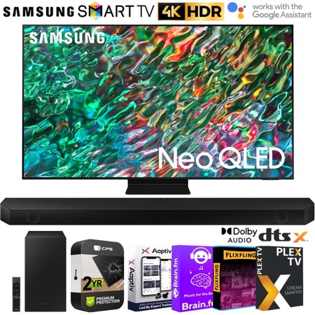Samsung QN65QN90BA 65 inch Class Neo QLED 4K Smart TV Bundle with Samsung HW-Q600B 3.1.2ch Soundbar, Tech Smart USA Audio Entertainment Essentials Bundle & 2 Year Extended Warranty