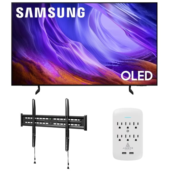 Samsung QN65S85HAEXZA 65" 4K OLED Smart TV with Dolby Atmos with a Walts TV FIXED-MOUNT-43-90 TV Mount for 43"-98" Compatible TVs and an Amber Protection 6-OUTLET-SURGE Surge Protector (2026)