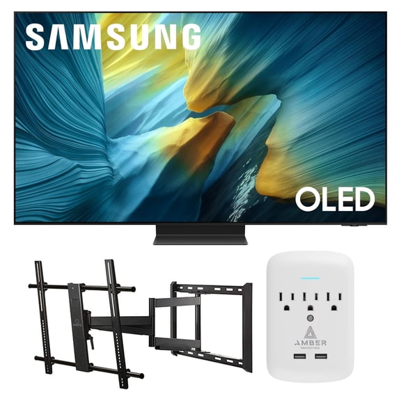 Samsung QN65S95FAFXZA 65 Inch OLED HDR Pro 4K Smart TV with a Walts Large/Extra Large Full Motion Mount for 43"-90" TVs and Amber Protection 3-OUTLET-SURGE Surge Protector (2025)
