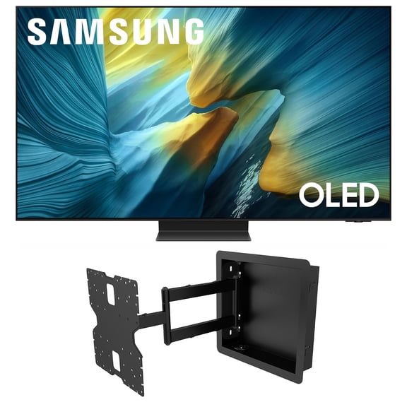 Samsung QN65S95FAFXZA 65 Inch OLED HDR Pro 4K Smart TV with a Kanto R400 Recessed In-wall Full Motion Articulating Mount (2025)