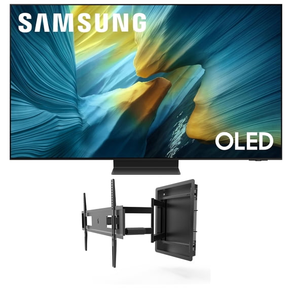 Samsung QN65S95FAFXZA 65 Inch OLED HDR Pro 4K Smart TV with a Kanto R500 Recessed Ultra-Low Profile Full-Motion Mount (2025)