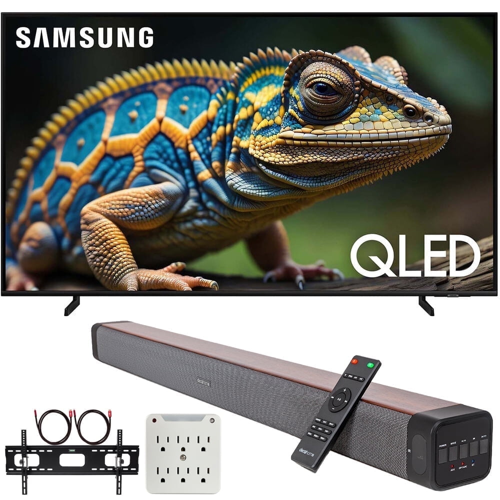 Samsung QN70Q60D 70 Inch QLED 4K Smart TV (2024) Bundle with Premium Deco Gear 60W 2.0 CH Soundbar + Deco Mount 37"-100" TV Wall Mount Bracket with Cleaning Kit + 6-Outlet Surge Adapter