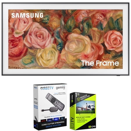 Samsung QN75LS03DA 75 inch The Frame QLED 4K Smart TV (2024 Model) Bundle with Redeemable DIRECTV Gemini Air Streaming Device and 1 YR CPS Enhanced Protection Pack
