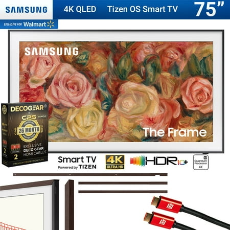 Samsung QN75LS03DA 75 inch The Frame QLED 4K Smart TV 2024 with Customizable Modern Brown Bezel Bundle + Deco Gear 4K HDMI 2.0 Cable x2 & CPS Exclusive 26 Month Protection
