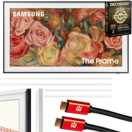 Samsung QN75LS03DA 75 inch The Frame QLED 4K Smart TV 2024 Bundle with 75" The Frame Bezel White and Deco Gear 2X 4K HDMI 2.0 Cable w/ CPS Exclusive 26 Month Protection Pack Bundle (BEACH-CPS-263000)