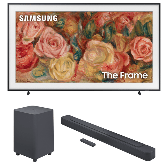 Samsung QN75LS03DAFXZA 75 Inch The Frame 4K Smart Quantum HDR TV with a JBL BAR-500 5.1ch Soundbar and Subwoofer with MultiBeam and Dolby Atmos (2024)