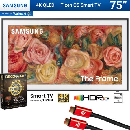 Samsung QN75LS03DA 75 inch The Frame QLED 4K Smart TV 2024 Bundle w/ Deco Gear 4K HDMI 2.0 Cable w/ Pure Copper Conductors x2 & CPS Exclusive 26 Month Protection Pack