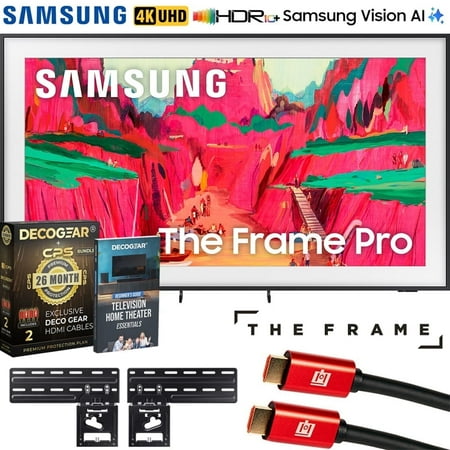 Samsung QN75LS03FW 75 inch The Frame Pro 4K Neo QLED Mini LED Smart TV (2025) Bundle with CPS Exclusive 26 Month Protection, 2X HDMI Cables & Deco Gear Complete Home Theater Beginner's Guidebook