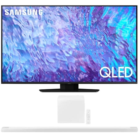 Samsung QN75Q80CAFXZA 75 Inch QLED 4K Smart TV 2023 Bundle with Samsung 3.1.2ch Soundbar with Wireless Dolby Atmos / DTS:X White 2022