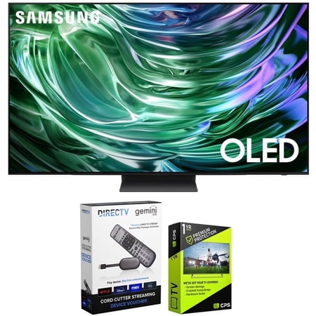 Samsung QN83S90DA 83 Inch OLED 4K Smart TV (2024 Model) Bundle with Redeemable DIRECTV Gemini Air Streaming Device and 1 YR CPS Enhanced Protection Pack