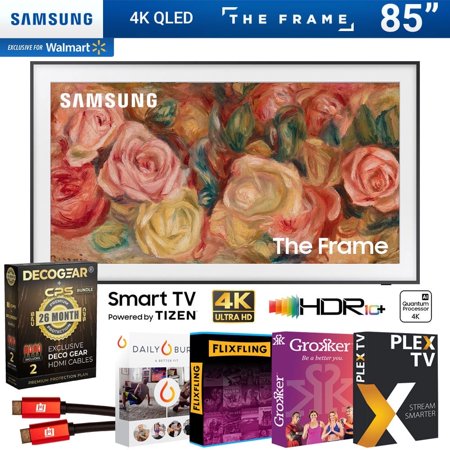 Samsung QN85LS03DA 85 inch The Frame QLED 4K Smart TV (2024 Model) Bundle w/ Deco Gear 4K HDMI 2.0 Cable w/Pure Copper Conductors x2 + Premiere Movie Streaming & CPS Exclusive 26 Month Protection