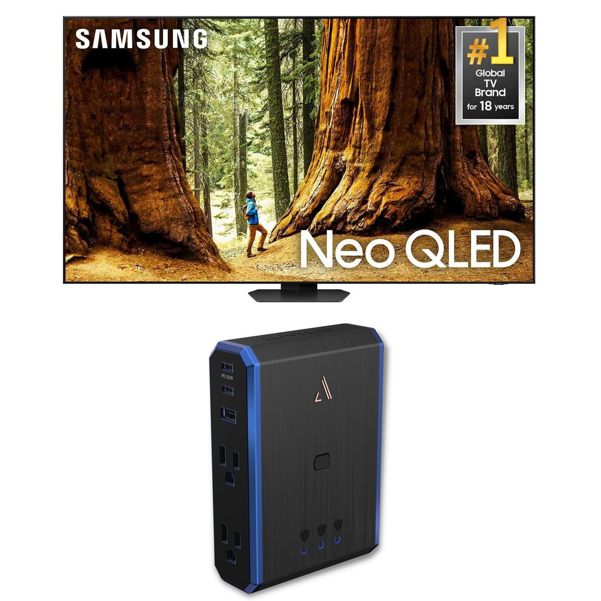 Samsung QN98QN90DAFXZA 98 Inch Neo QLED TV with 4K AI Upscaling and an Austere 5S-PS4-US1 4-Outlet Power with Omniport USB (2024)