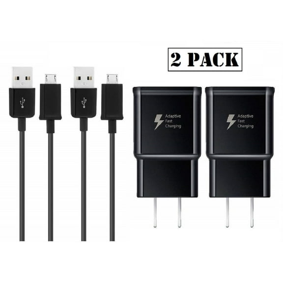 Samsung R375C Adaptive Fast Charger Micro USB 2.0 Charging Kit [2x Wall Charger + 2x Micro USB Cable] Dual voltages for up to 60% Faster Charging! 2 PACK