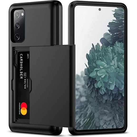 Samsung S20 FE Case with Card Holder Dual Layer Heavy Duty Protective Galaxy S20 FE Case Hidden Card Slot Slim Wallet Case for Samsung S20 FE 5G 6.5''(Black)