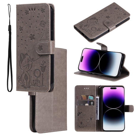 For Samsung S20 Plus Case, Mantto PU Leather Cover with Cat Patterned Embossed Cute Painted Flip Wallet Card Case, Kickstand Hand Strap Magnetic Closure Case For Samsung Galaxy S20 Plus, Gray