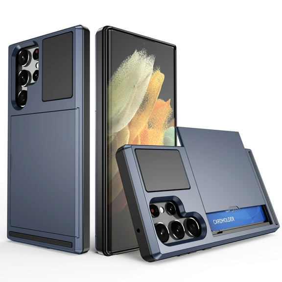 for Samsung S20 Ultra Case Wallet Credit Card Holder ID Slot Sliding Door Hidden Pocket Men Anti-Scratch Dual Layer Hybrid Bumper Armor Protective Back Cover For Samsung Galaxy S20 Ultra, Darkblue