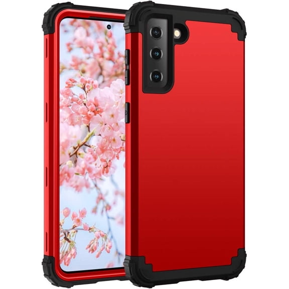 Samsung S21 5G Case, Protector Samsung s21 3 Layer Hybrid Hard PC Soft Silicone Heavy Duty Rugged Bumper Shockproof Full-Body Protective Phone Cover for Samsung Galaxy S21 5G 6.2", Red