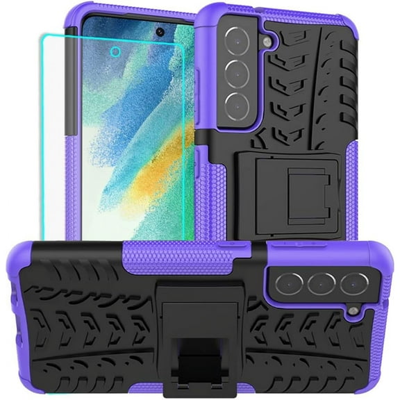 for Samsung S21 FE Case, Galaxy S21 FE Phone Cases with [1 Pack] HD Screen Protector, Military-Grade Shockproof Kickstand Protective Cover for Samsung Galaxy S21 FE,Purple