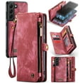 thumbnail image 1 of Samsung S21 FE Leather Detachable Wallet Zipper Case with 8 Card Slots Holder Magnetic case for Galaxy S21 FE Flip Wallet Handle Wrist Strap Shockproof Pocket Handbag for Man Woman, Red, 1 of 10