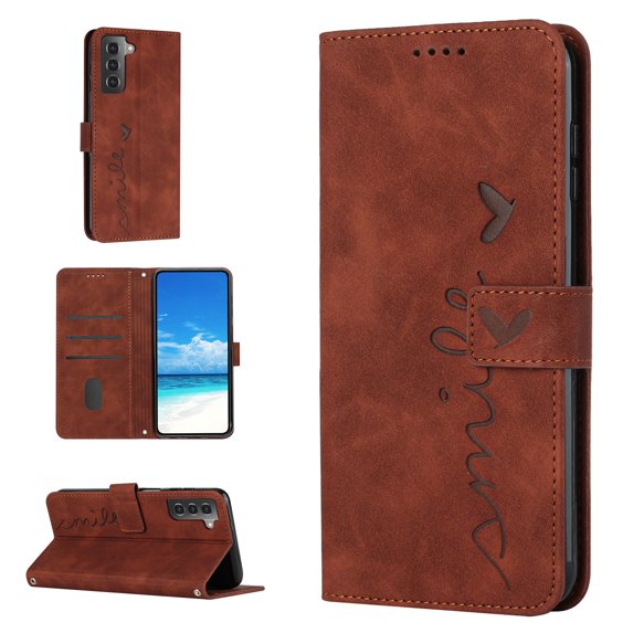 For Samsung S21 Plus Case, Allytech Wallet Case Magnetic Folio Embossed Full Protection PU Leather Kickstand Credit Card Holder Slots Wrist Strap Flip Cover for Samsung Galaxy S21 Plus, Brown